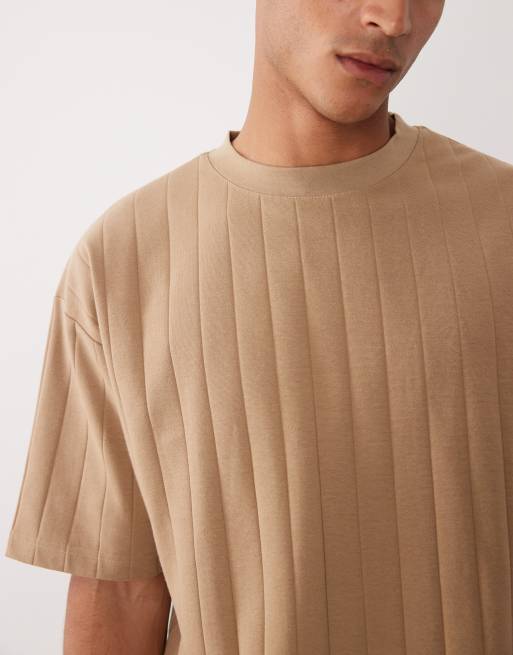 ASOS DESIGN - Camiseta marrón medio extragrande de canalé ancho, 3 de 5