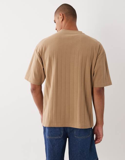 ASOS DESIGN - Camiseta marrón medio extragrande de canalé ancho, 5 de 5