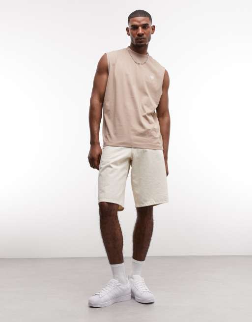 ASOS DESIGN - Camiseta marrón moca extragrande sin mangas con estampado de palmeras en relieve, 2 de 5