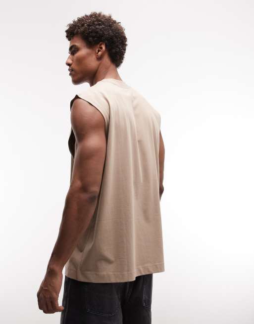 ASOS DESIGN - Camiseta marrón moca extragrande sin mangas con gráfico de "Ibiza", 4 de 5