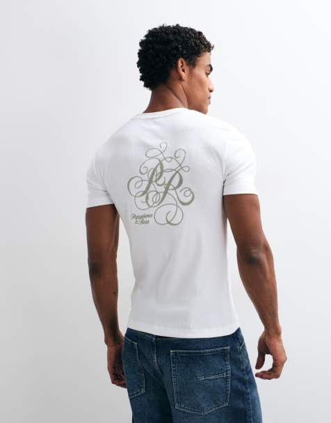 ASOS DESIGN - Camiseta muscle con gráfico trasero de texto en espiral en tejido acanalado blanco - view 1