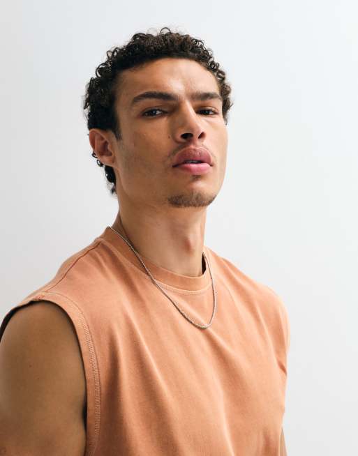 ASOS DESIGN - Camiseta naranja lavado sin mangas extragrande de tejido grueso, 3 de 9
