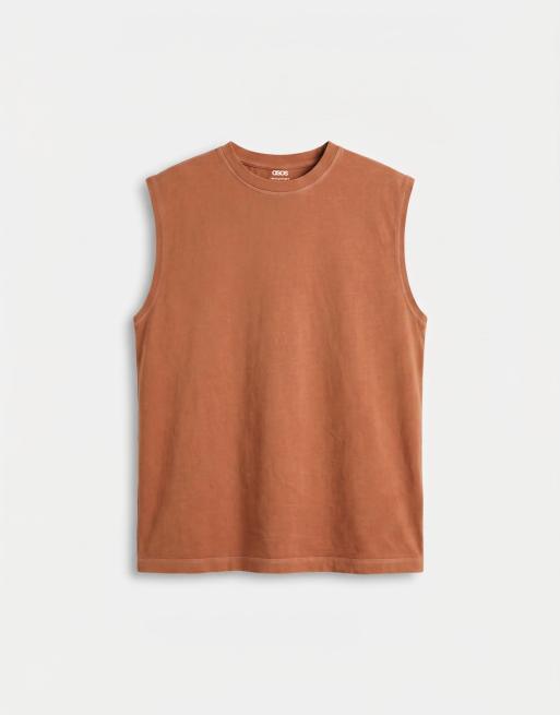 ASOS DESIGN - Camiseta naranja lavado sin mangas extragrande de tejido grueso, 6 de 9