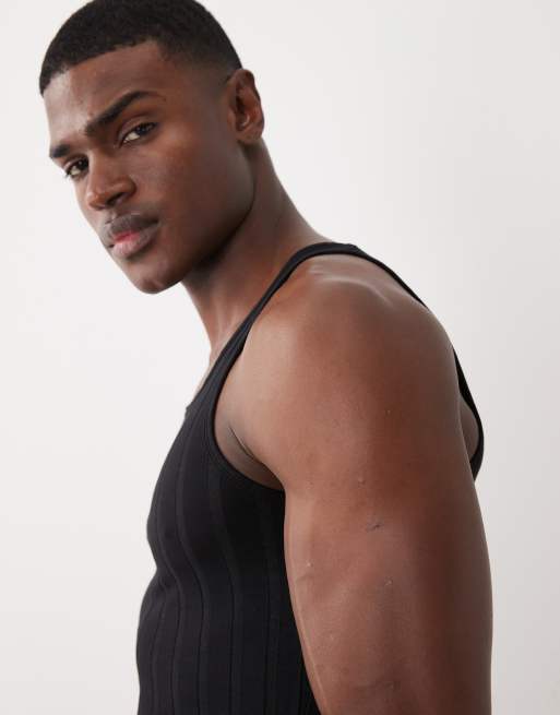 ASOS DESIGN - Camiseta negra ajustada sin mangas con escote cuadrado de canalé ancho, 4 de 5