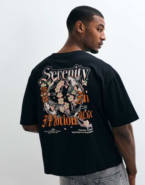 ASOS DESIGN - Camiseta negra de corte cuadrado extragrande con estampado gráfico floral en la espalda - view 1