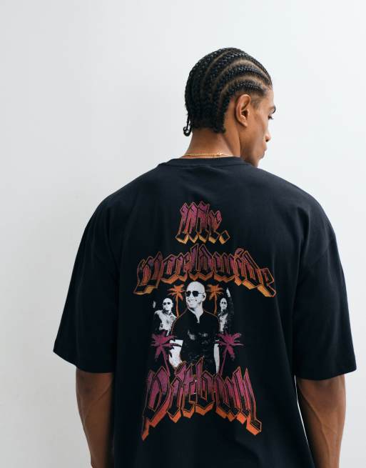 ASOS DESIGN - Camiseta negra extragrande con estampado "Mr Worldwide Pitbull", 3 de 5