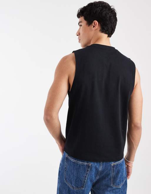 ASOS DESIGN - Camiseta negra extragrande sin mangas de tejido grueso, 5 de 5