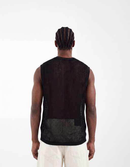 ASOS DESIGN - Camiseta negra holgada sin mangas con estampado floral de punto, 5 de 5