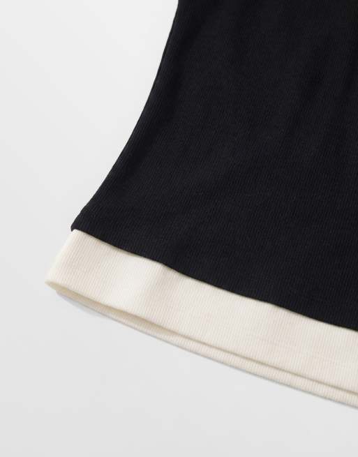 ASOS DESIGN - Camiseta negra y blanca sin mangas de doble capa de canalé sintético, 8 de 8