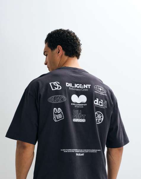 ASOS DESIGN - Camiseta negro lavado extragrande con estampado gráfico en la espalda de tejido grueso - view 1