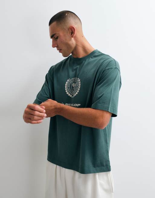 ASOS DESIGN - camiseta oversize con estampado Dunlop Tennis en verde, 4 de 5