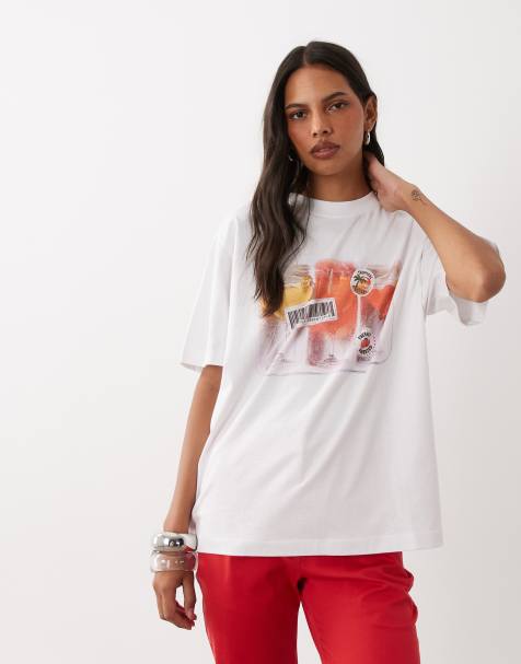 ASOS DESIGN - Camiseta oversize con gráfico de cócteles tropicales en blanco - view 1