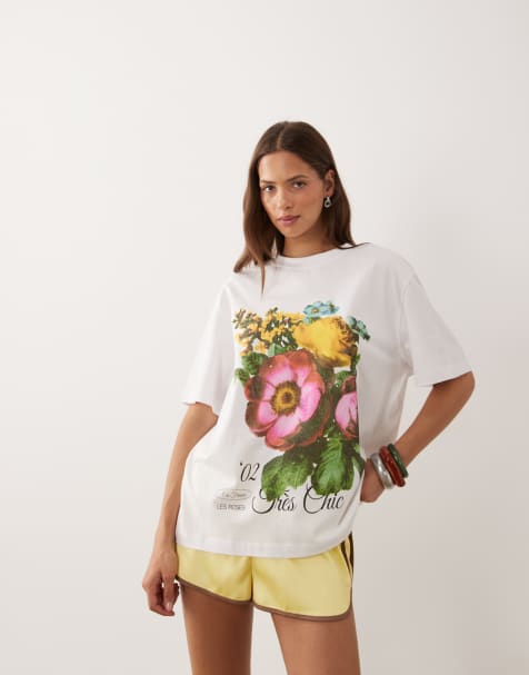 ASOS DESIGN - Camiseta oversize con gráfico floral vintage en blanco - view 1