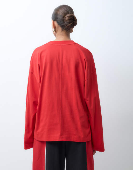 ASOS DESIGN - camiseta oversize de algodón con cuello redondo en rojo, 3 de 4