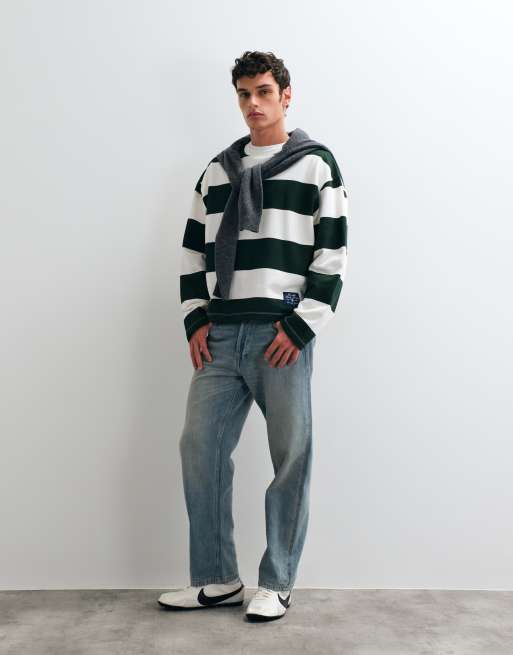 ASOS DESIGN - camiseta oversize de corte cuadrado a rayas en verde oscuro, 2 de 5