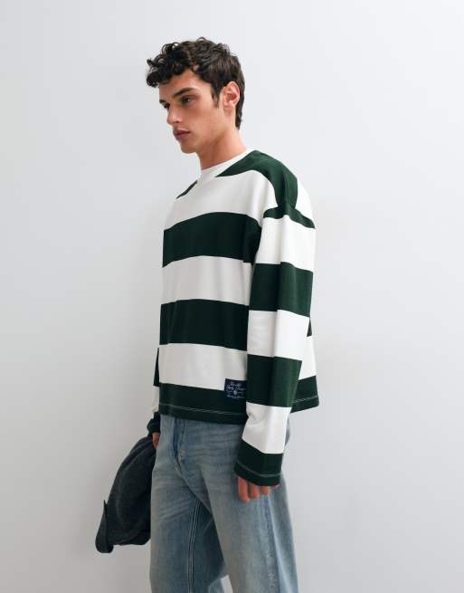 ASOS DESIGN - camiseta oversize de corte cuadrado a rayas en verde oscuro, 5 de 5