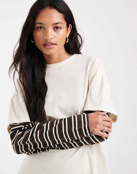 ASOS DESIGN - camiseta oversize de doble capa en contraste con manga a rayas - view 1