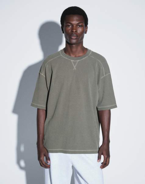 ASOS DESIGN - camiseta oversize en verde oscuro lavado de punto gofrado - view 1
