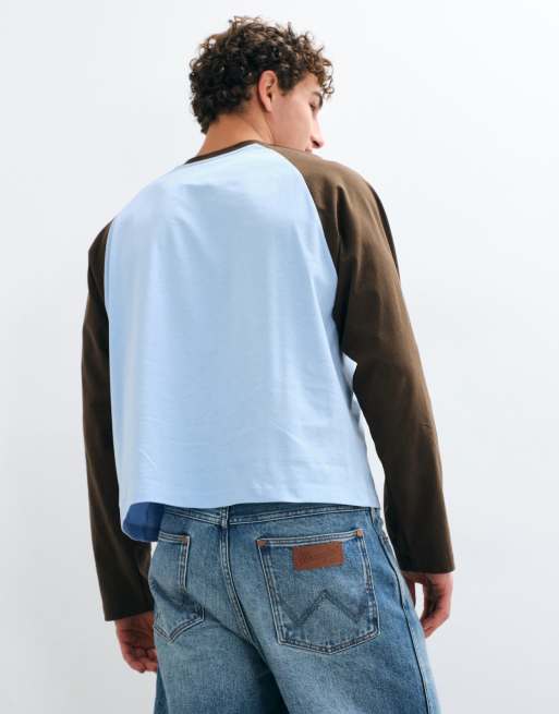 ASOS DESIGN camiseta raglán de manga larga, corte cuadrado y extragrande, en azul, 5 de 8