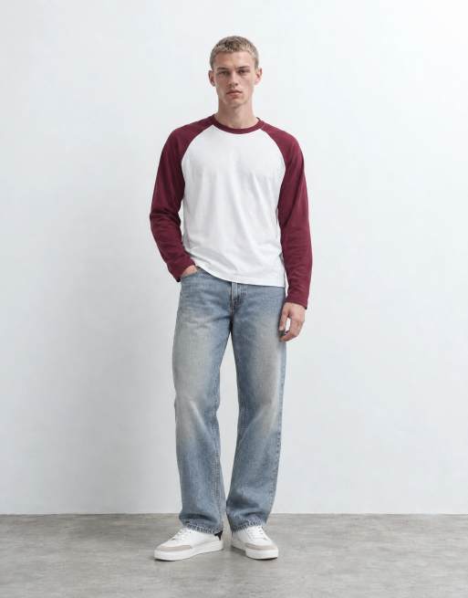 ASOS DESIGN camiseta raglán de manga larga de corte boxy y extragrande en burdeos, 7 de 8