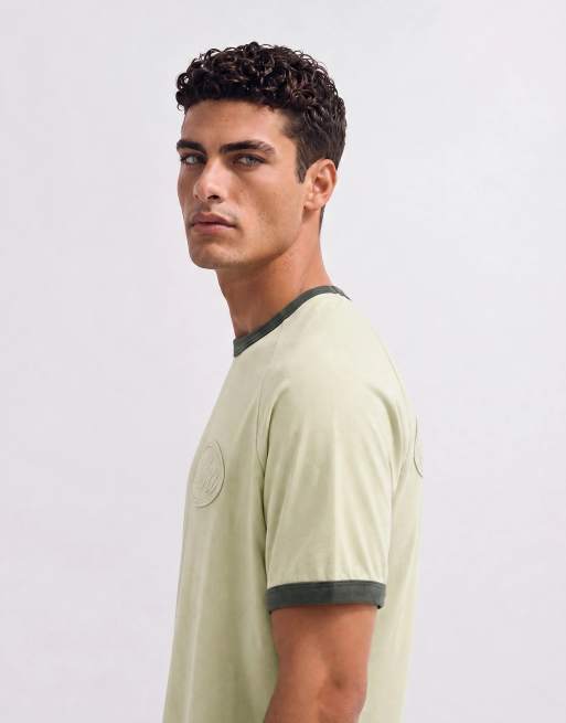 ASOS DESIGN - camiseta ringer boxy de corte estándar en verde lavado, 8 de 10