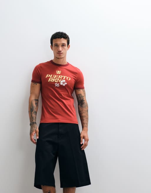 ASOS DESIGN - camiseta ringer de corte ajustado con gráfico de Puerto Rico en rojo, 4 de 5