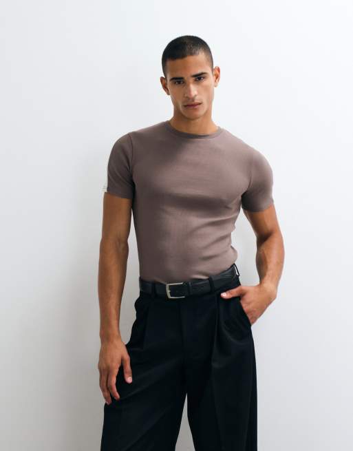 ASOS DESIGN - camiseta ringer de corte ajustado en marrón y crema acanalada, 3 de 5