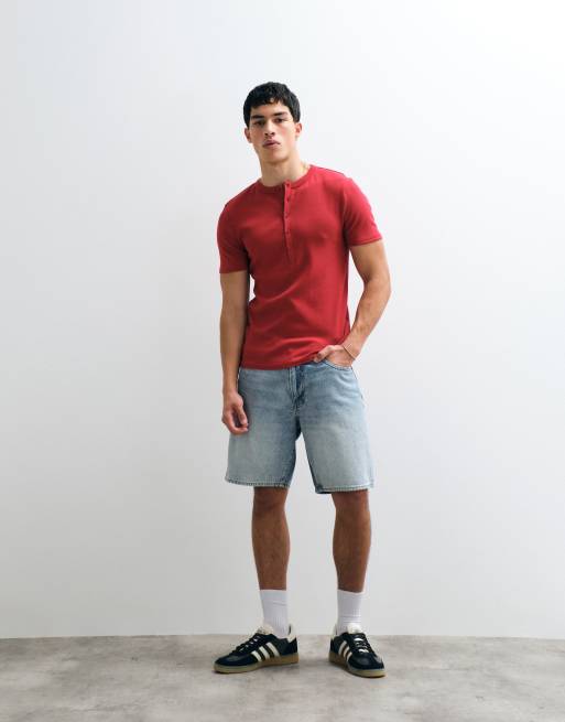 ASOS DESIGN - Camiseta roja ajustada con cuello panadero de canalé, 3 de 9