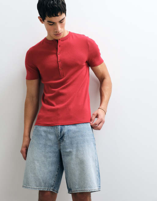 ASOS DESIGN - Camiseta roja ajustada con cuello panadero de canalé, 4 de 9