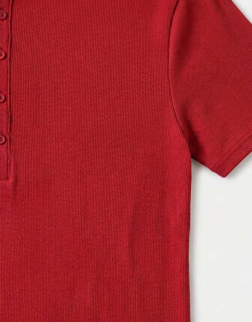 ASOS DESIGN - Camiseta roja ajustada con cuello panadero de canalé, 8 de 9
