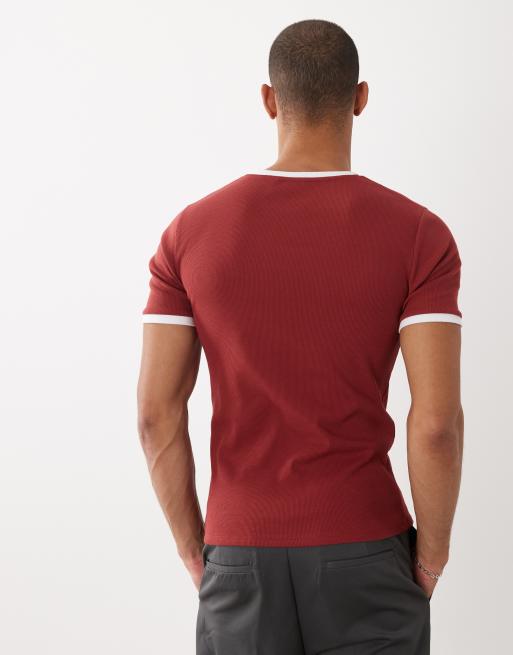 ASOS DESIGN - Camiseta roja ajustada con detalle de ribetes de canalé, 3 de 5