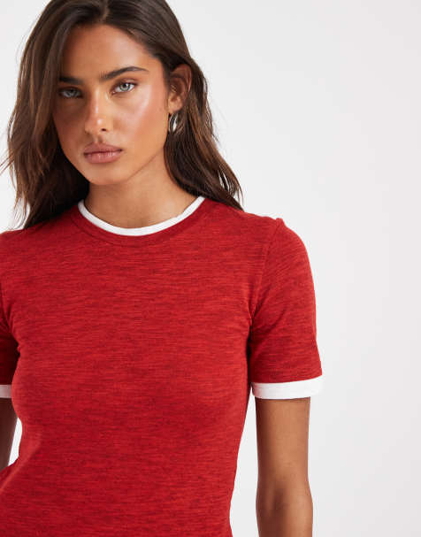 ASOS DESIGN - Camiseta roja con diseño encogido y diseño efecto doble capa de tejido flameado - view 1