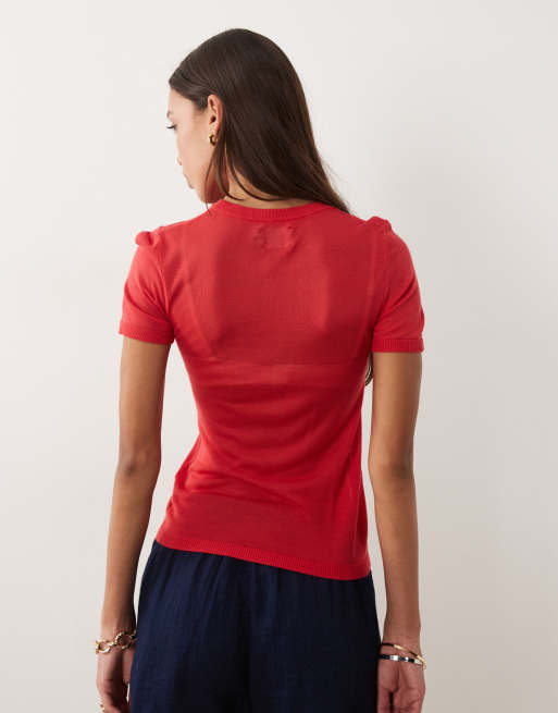 ASOS DESIGN - Camiseta roja efecto segunda piel de punto traslúcido, 4 de 4