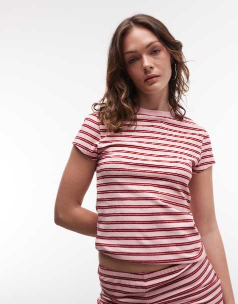 ASOS DESIGN - Camiseta rosa a rayas con diseño encogido de punto texturizado (parte de un conjunto) - view 1