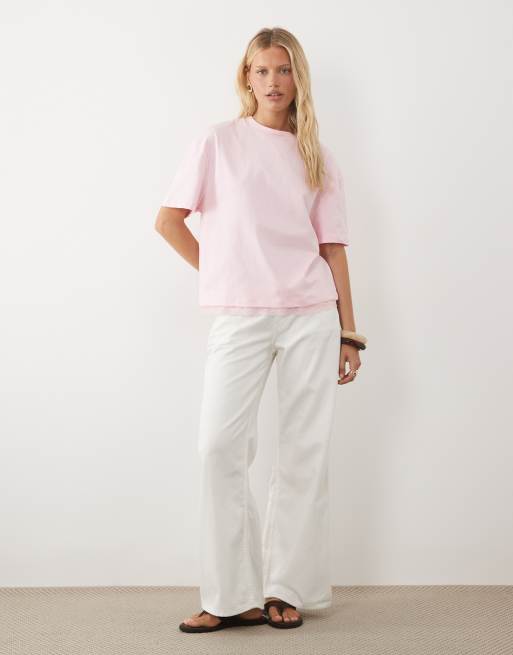 ASOS DESIGN - Camiseta rosa claro extragrande con ribete de encaje en el bajo (parte de un conjunto), 2 de 4