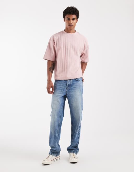 ASOS DESIGN - Camiseta rosa de corte cuadrado extragrande de canalé ancho, 2 de 5
