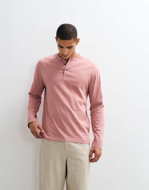ASOS DESIGN - Camiseta rosa lavado holgada de manga larga con cuello panadero, 2 de 9