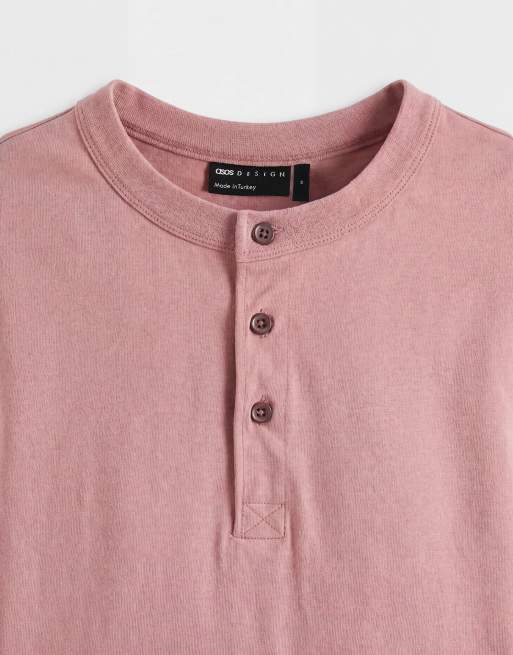 ASOS DESIGN - Camiseta rosa lavado holgada de manga larga con cuello panadero, 9 de 9