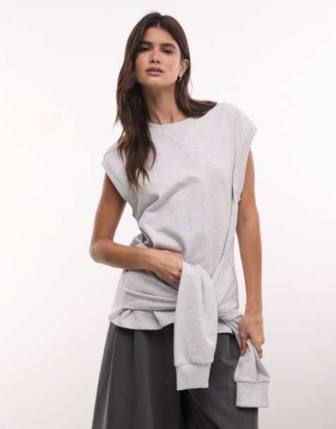 ASOS DESIGN - camiseta sin mangas estilo sudadera con capucha y cintura anudada en gris jaspeado - view 1