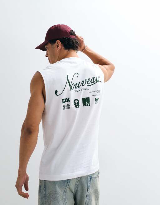 ASOS DESIGN - camiseta sin mangas extragrande con gráfico nouveau en blanco, 4 de 5
