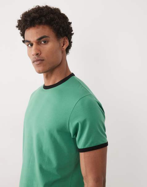 ASOS DESIGN - Camiseta verde de corte cuadrado estándar con detalle de ribetes - view 1