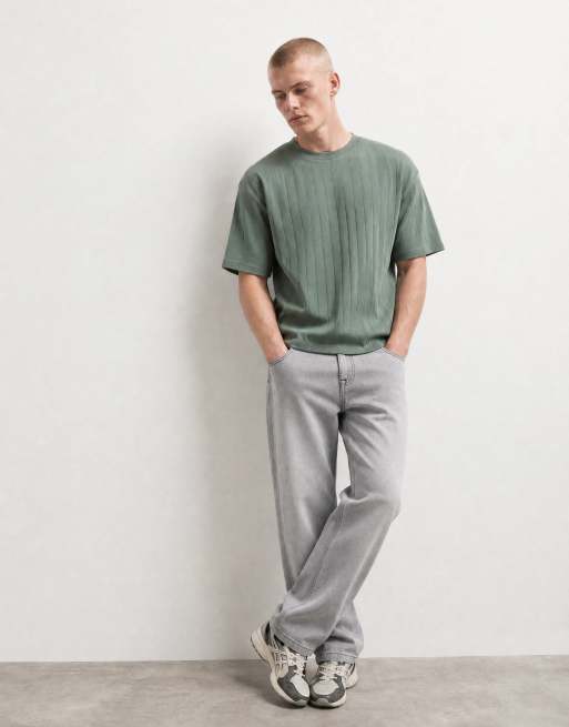 ASOS DESIGN - Camiseta verde de corte cuadrado extragrande de canalé ancho, 8 de 10