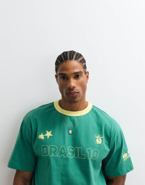 ASOS DESIGN - Camiseta verde de corte cuadrado holgado con estampado gráfico de Brasil - view 1