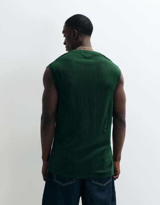 ASOS DESIGN - Camiseta verde forestal holgada sin mangas de punto de malla, 5 de 5