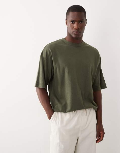 ASOS DESIGN - Camiseta verde oscuro extragrande de mezcla de lino - view 1