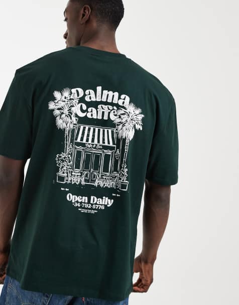 ASOS DESIGN - Camiseta verde oscuro holgada con estampado gráfico de cafetería - view 1