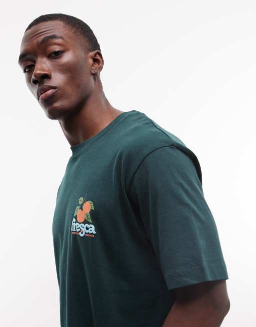 ASOS DESIGN - Camiseta verde oscuro holgada con estampado gráfico de naranjas en la espalda, 5 de 5