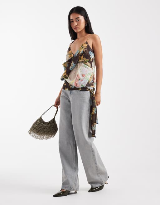 ASOS DESIGN - Camisol med draperet tørklædedesign og forskellige print - Del af sæt, 2 af 4