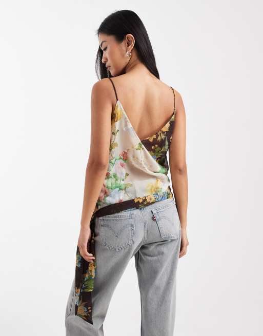 ASOS DESIGN - Camisol med draperet tørklædedesign og forskellige print - Del af sæt, 4 af 4