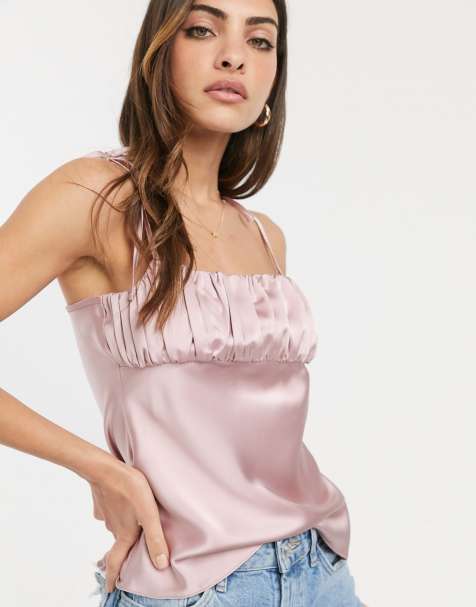 ASOS DESIGN – Camisole aus Satin mit Raffung vorn und geschnürten Trägern